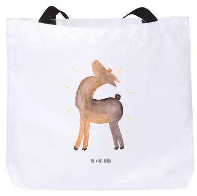 Produktbild von Mr. & Mrs. Panda Strandtasche Lama Stolz - Weiß - Geschenk, Tote Bag, Reisetasche, Einkaufstasche, Freundin, Tasche, Family, Familie, Lamas, Schultasche