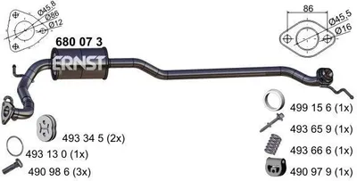 Produktbild von ERNST 680073 Mittelschalldämpfer Schalldämpfer für HONDA Jazz III Schrägheck (GE, GG, GP, ZA)