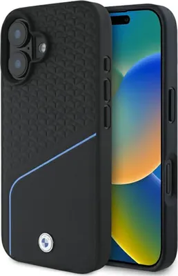 Produktbild von Etui Bmw Zeichen Leder texturiert und Linie Magsafe Na Iphone 16 - Czarne