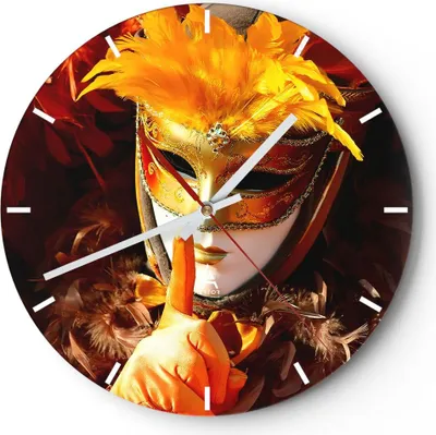 Produktbild von Wanduhr - Rund - Glasuhr - Venezianische Maske bunt Karneval - 40x40cm - Schleichendes Uhrwerk - Lautlos - zum Aufhängen bereit - Dekoration Modern - Wanddekoration aus Glas - C3AR40x40-0420
