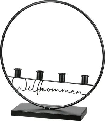 Image de Gilde Kerzenleuchter, rund, "Willkommen", Schriftzug, Metall, schwarz, VE 2, L. 11 cm, B. 38 cm, H. 40 cm 69854 4063387698549