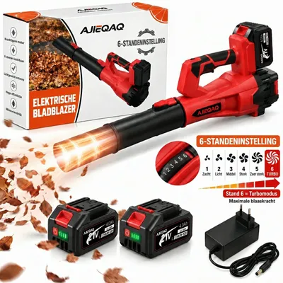 Productafbeelding van Accu Bladblazer 21V Brushless, 2×4,0Ah Accu’s, 320 km/u, 6 Standen met Turbo, 1000W, Draadloze Bladblazer met 2 Buizen