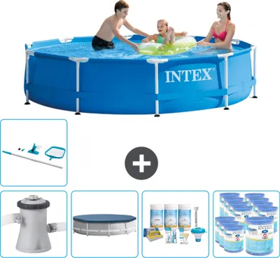 Immagine prodotto di Piscina Intex con struttura rotonda - 305 x 76 cm - blu - inclusa copertura della pompa - pacchetto di manutenzione - filtro - kit di pulizia