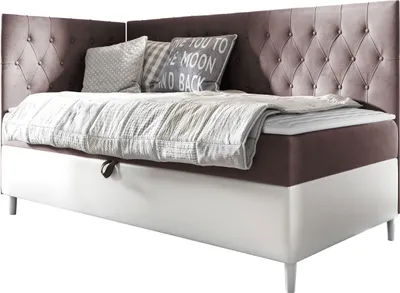 Produktbild von MIRJAN24 Boxspringbett Filip Junior 3 100x200, Einzelbett mit Bonellfederkern, Härtegrad - H3 (Farbe: Soft 017 + Fresh 09, Seite zum Öffnen des Bettkastens: Links)