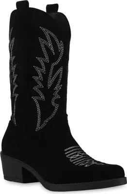 Produktbild von VAN HILL Damen Cowboystiefel Stiefel Stickereien Schuhe 840055, Farbe: Schwarz Velours, Größe: 38