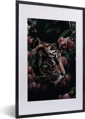Produktbild von MuchoWow® MuchoWow® Gerahmtes Poster Tiger - Rosa - Blumen 40x60 cm - Poster mit zchwarzem Bilderrahmen - Poster in Rahmen