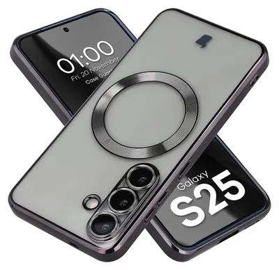 Produktbild von Handyhülle mit Kameraschutz und Magnetring für Galaxy S25, Bizon Case GuardO, Transparent-Schwarz