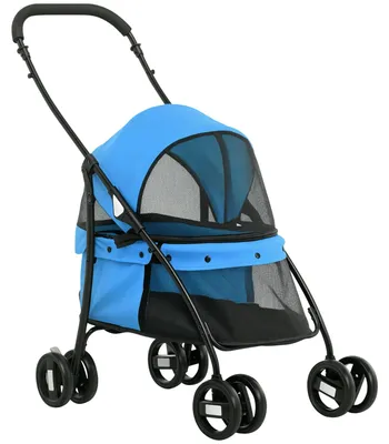 Image de Poussette pour chien et chat - Poussette pliable pour animaux de compagnie - Fenêtres en filet - Ceinture de sécurité - Tissu en toile
