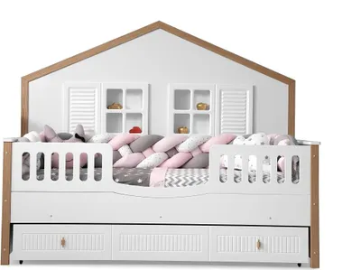 Produktbild von Bettrahmen Kinderbett Bett Kinderzimmer Kinderzimmermöbel Weiße Holz