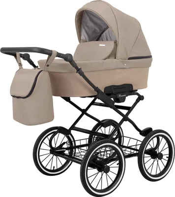 Produktbild von Kinderwagen ROMANTIC Babywagen Babyschale Kinder Wagen Set 1 in 1 (cappucino eco, Rahmenfarbe: schwarz Rahmen)