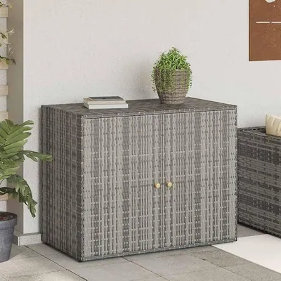 Produktbild von Gartenschrank Grau 100x55.5x80 cm Poly Rattan, Outdoor Aufbewahrungsschrank mit 2 Türen für außenbereich, Garten, Terrasse, Balkon, Gartengeräten, Poolzubehör