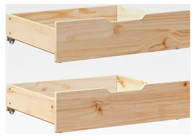 Produktbild von Bettschubladen 2 Stück, Bettkasten aus Holz mit Rollen, Bettschublade, Schubkasten aus Massivholz Kiefer