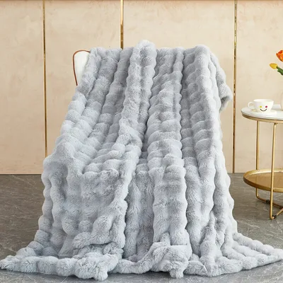 Produktbild von （160*130cm,hellgrau）Superweiche Decke aus Kunstfell Doppelseitige Decke Weiche,  Kaninchen-Plüschdecke Multifunktionale Sofadecke Weiche Warme Geeignet für Betten und Sofas