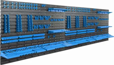 Produktbild von Werkzeugwand 231,6 x 78 cm Werkstattregal Werkzeugträger Werkzeughalter BLAU Kunststoff Garage Werkstatt Wand