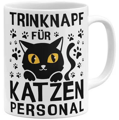 Koffiemok mit Spruch – Trinknapf für Katzenpersonal, 325 ml, weiß