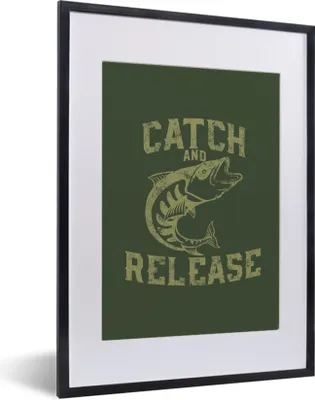 Produktbild von MuchoWow® MuchoWow® Gerahmtes Poster Jahrgang - Fisch - Text 30x40 cm - Poster mit zchwarzem Bilderrahmen - Wandposter Schlafzimmer