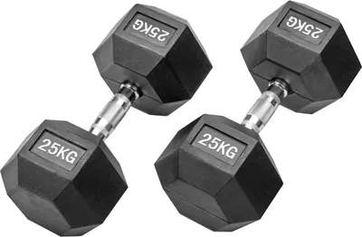 Produktbild von Gummierte Hexagon Hanteln mit verchromten Griffen : 2 x 25 kg (50 kg) Gewicht: 2 x 25 kg (50 kg)