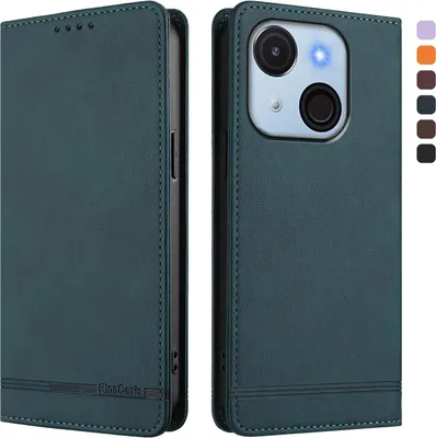Image de Etui pour itel A50C, étui rétro en cuirPolyuréthaneavec support et fentes pour cartes Vert