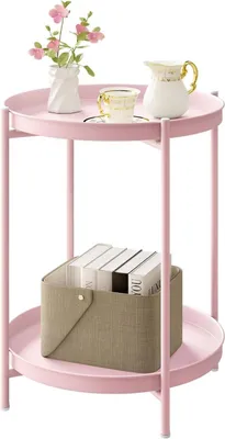 Produktbild von Runder Beistelltisch mit Stauraum und 2 herausnehmbaren Tabletts | Rosa | 44x44x53 cm