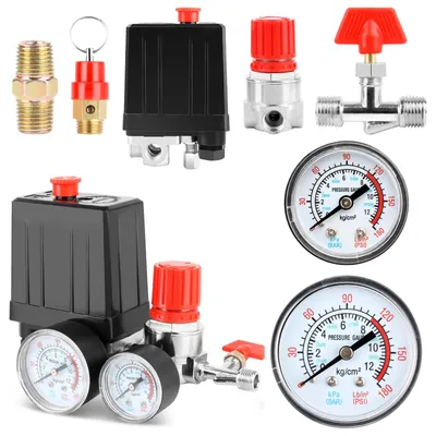 Image de Interrupteur de pression pour compresseur d'air, régulateur de pression 220 V avec manomètre