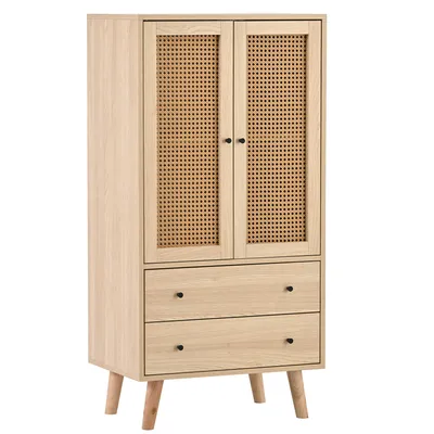 Produktbild von Meubles Cosy Hohes Holz-Sideboard im modernen Stil mit Rattan-Türen und -Schubladen – 60 x 40 x 120 cm