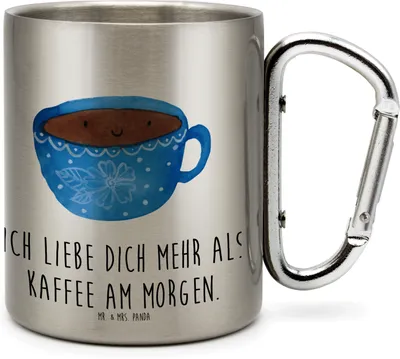 Produktbild von Mr. & Mrs. Panda Becher Aus Edelstahl Kaffee Tasse - Transparent - Geschenk, thermotasse, Genuss, Glücklich, Isolierbecher, Teebecher, Liebe, Teetasse, Karabiner