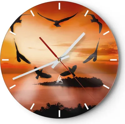 Produktbild von Wanduhr - Rund - Glasuhr - Natur Landschaft Insel Meer - 30x30cm - Schleichendes Uhrwerk - Lautlos - zum Aufhängen bereit - Dekoration Modern - Wanddekoration aus Glas - C3AR30x30-2440