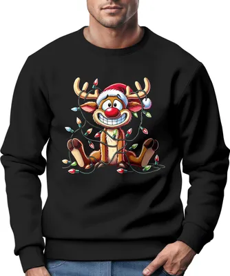 Produktbild von Sweatshirt Herren Weihnachtspullover Lustig Rentier Aufdruck XMAS Sweater Weihnachtsoutfit Männer Moonworks®