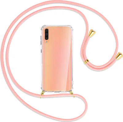 Produktbild von Handykette Backcover-Schutzhülle mit Band (Metall goldfarben) für Samsung Galaxy A50 - rosa