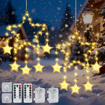 Productafbeelding van LED Kerstster Raamverlichting met 8 Modi, 2 Stuks