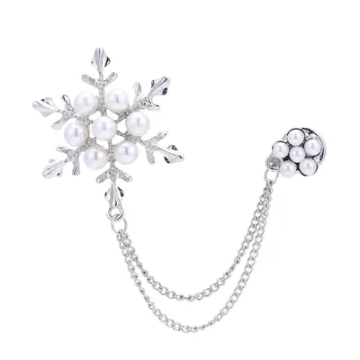 Produktbild von Kette oder Brosche Schneeflocke Kristall Weiß Silber Perlen