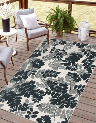 Produktbild von In- und Outdoor Teppich wetterfest, wasserfest Teppich für Terrasse, Balkon, Garten, Innenräume, IVY, Schwarz-Beige in 200 x 290 cm