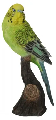 Image de Figurine décorative intérieur ou extérieur - Perruche sur le tronc - H 18 cm - Vert