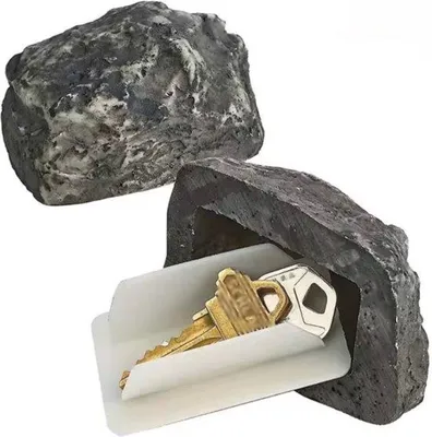 Productafbeelding van Kunststof buitenopslagdoos - Imitatie stenen kist - Sleutelhouder - 8,3 x 5,7 x 4,5 cm - Decoratief - Veilige sleutelopslag - Ideaal voor de toegang tot uw woning.