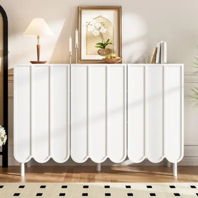 Produktbild von Sideboard mit Wellentüren grifflos,Kommode verstellbare Regale Stauraum für Wohnzimmer, Flur & Esszimmer 120x35x80 cm