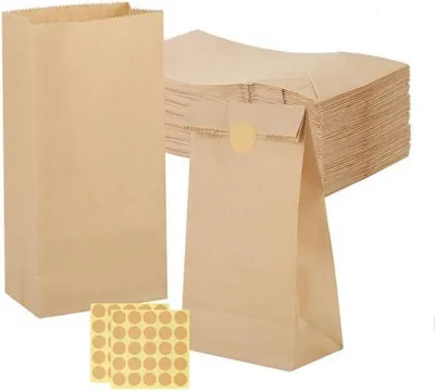 Produktbild von Kindergeburtstag Papiertüten, 60 Papiertüten Klein und 60 Aufkleber, 18 x 9 x 5.5 cm, Kraftpapiertüten, geeignet,mitgebsel tüten für Hochzeit Candy bar Geburtstag Ostertüten zum Befüllen