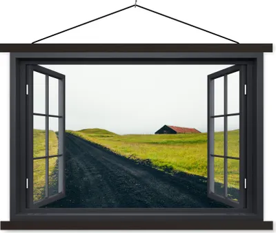 Produktbild von MuchoWow® Textilposter Aussicht - Natur - Nebel 90x60 cm mit schwarzem Rahmen - Aufhängungssatz
