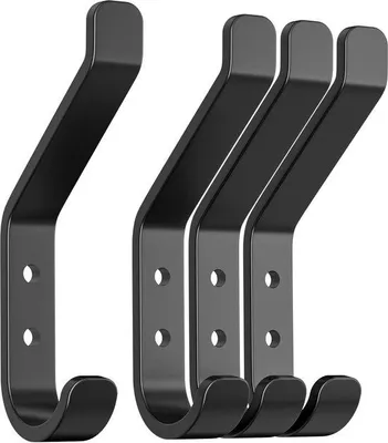 Image de Ibenzoa® : lot de 4 crochets muraux en aluminium noir pour vestes et accessoires, capacité de charge de 10 kg par crochet, design moderne et robuste