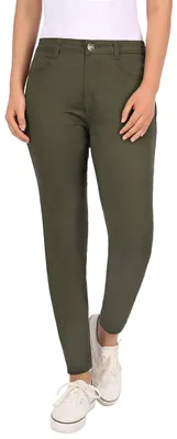 Productafbeelding van HDE damesbroek, mid-hoog model, stretchdenim, slim-fit, skinny jeans, olijgroen, maat: groot