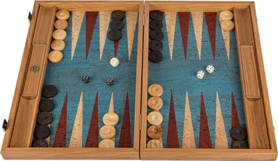 Zdjęcie produktu dla Zestaw do backgammona Manopoulos Premium – turkusowe kamienie z naturalnego korka i drewna dębowego – wykonane ręcznie (48 x 30 cm)