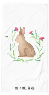 Produktbild von Mr. & Mrs. Panda Handtuch Hase Sitzen - Weiß - Geschenk, Badelaken, Frottee-Handtuch, Osterhase, Strandtuch, Ostergrüße, Ostern, Strandlaken, Liebe, Frohe, Badehandtuch