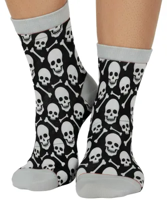 Produktbild von Skelett Piraten Totenkoepfe Halloween Abenteuer Socken Skelett Punkte Schwarz Weiss Grusel Geister Kostuem Gruselnacht, Größe: 42 - 48 Farbe: Mehrfarbig