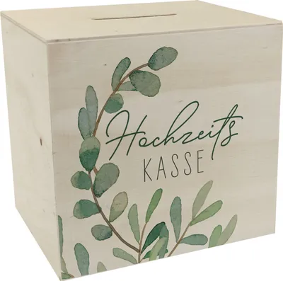 Produktbild von Hochzeitskasse Eukalyptus Spardose aus Holz