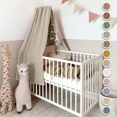 Imagen del producto de Dosel para cuna Beige claro con aplicación dorada, sin barra - Muselina