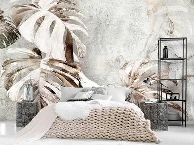 Produktbild von Vlies Fototapete Blätter 400x280 cm Tapeten Wandtapete XXL Monstera Dschungel Natur Betonoptik b-C-10281-a-a