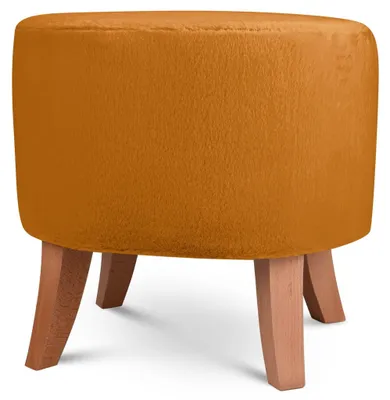 Produktbild von MG Design Ovaler Kunstfell-Hocker 42 x 52 cm in Gelb mit Holzbeinen - Gepolsterter Fußhocker für Wohnzimmer oder Schlafzimmer