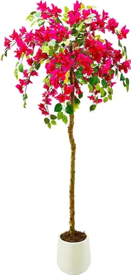 Image de Bougainvillier - Arbre artificiel en pot - 180 cm de hauteur, fleurs en soie, feuillage vert dense, pour l'intérieur, décoration de sol - Rose