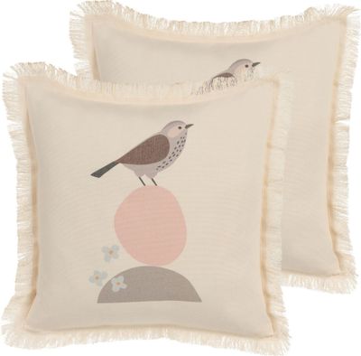 BELIANI Sada 2 dekoračních polštářů béžové barvy s motivem ptáků 60 x 60 cm s potiskem minimalistický moderní design dekorace doplňky