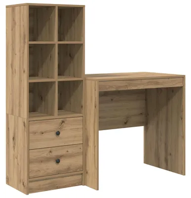 Image de Bureau avec tiroir avec étagère 2 pcs Chêne artisanal