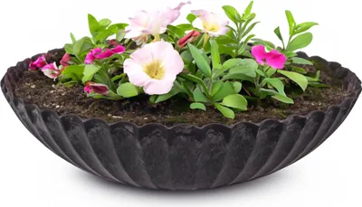 Produktbild von Dekoschale runde Pflanzschale für draussen schwarz marmoriert 28 cm